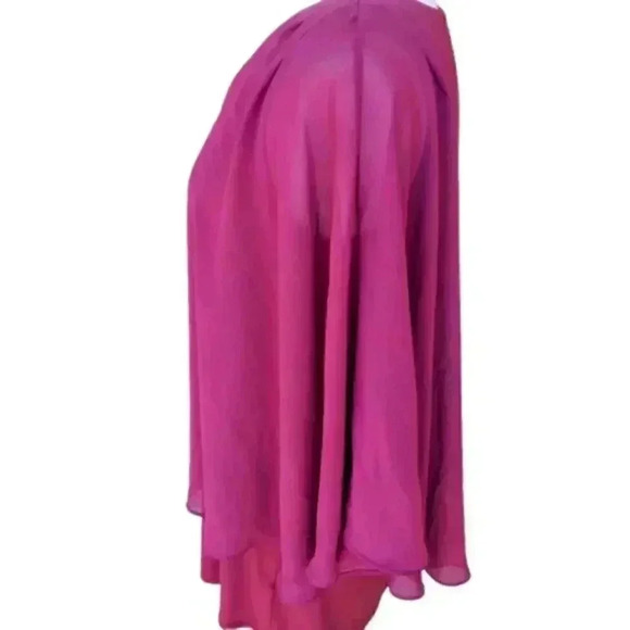 Joseph Allen Burgundy Pleated Chiffon Overlay Flowy V-Neck Tunic Top - Picture 3 of 4